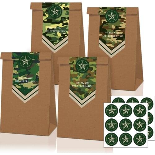 12pcs Cool Military Camouflage Camo Game Happy Birthday Party Tableware Paper Gift Candy Bags for Baby Shower Kids Party Favors