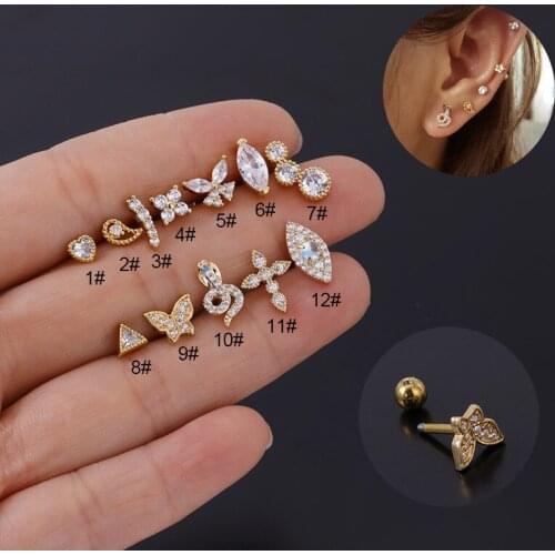 16G New 2021 Flower Stud Earrings for Women Cartilage Earring Dainty Ear Tragus Conch Screw Back Helix Piercing Baby Jewelry