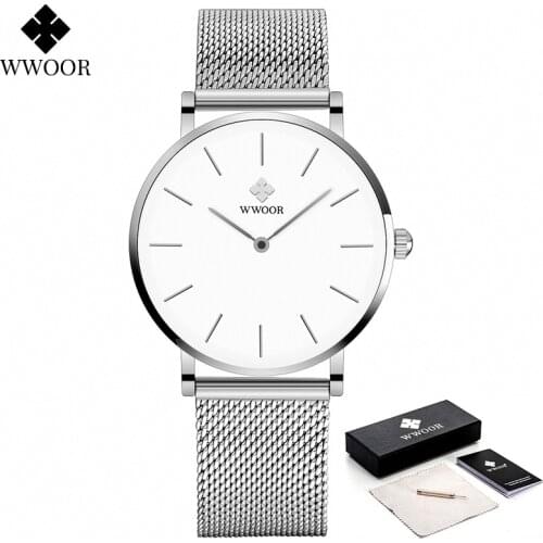 2021 Fashion Minimalist Watch Women WWOOR Slim Silver Stainless Steel Quartz Ladies Dress Watches Female Clock Gifts Reloj Mujer