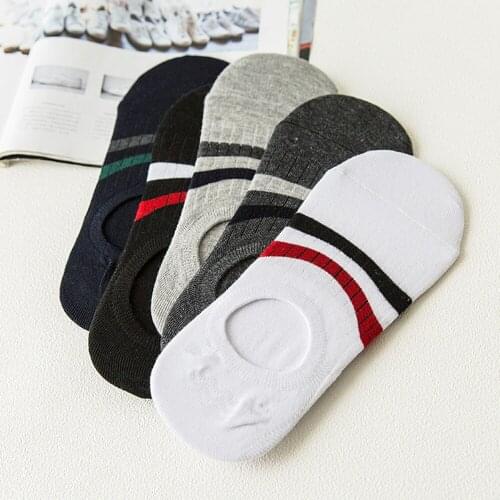 5 Pairs/Lot New Mens Socks Comfortable Anti-slip Cotton Short Socks Invisible Male Boat Socks Fashion Striped Style Ankle Socks