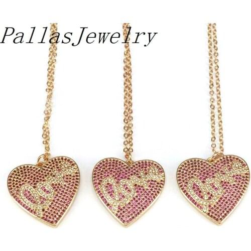 5Pcs Trendy Rose CZ Love Heart Pendant Necklace, CZ Heart Pendant Charm Necklace Jewelry