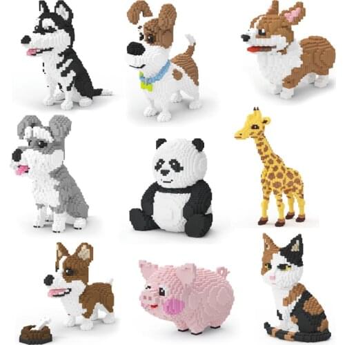 7185pcs Dog Schnauzer Building Blocks Animal Brick Pet Corgi Dog Persian Cat Panda Pig Giraffe Diamond Brick Toy For Adult