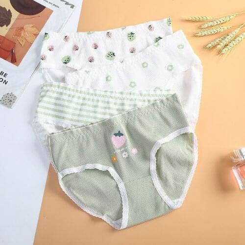 AIJOLEN Green Cute Cartoon Print Underwear Cotton Breathable Floral Girl Underpants Low Waist Comfortable Soft Briefs