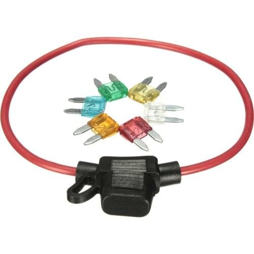 Car 12V In-line Mini Blade Fuse Holder With 5 10 15 20 25 30A Fuses