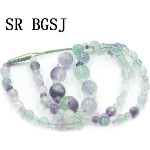 Free Shipping 4-12mm Fluorite Graduated Natural Gems Stone Beads Adjustable Lady Necklace 18"