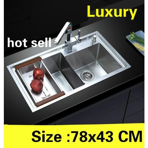 Free shipping Apartment durable 304 stainless steel luxury kitchen manual sink double groove hot sell 78x43 CM