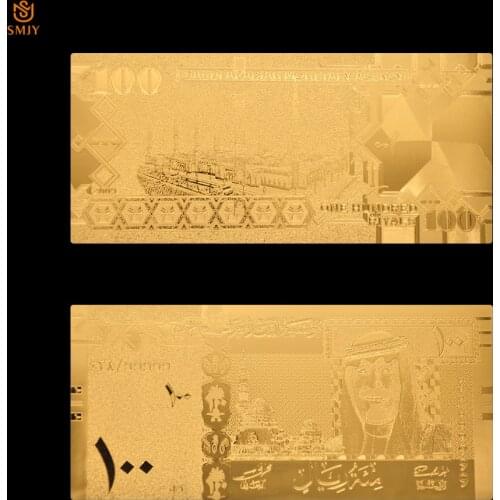 Top Selling Product 24k Gold Plated Currency Saudi Arabia Gold Banknote 100 Riyal Gold Foil Paper Money Collection And Gifts