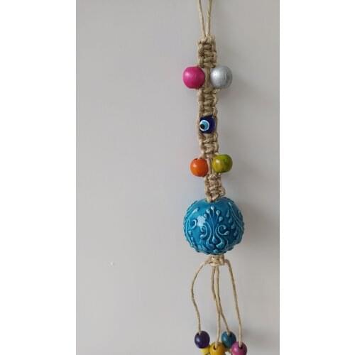 Turquoise Ceramic Small Sphere Turkish Handmade Macrome Amulet for Wall Hanging Talisman Boho Home Decor Protector