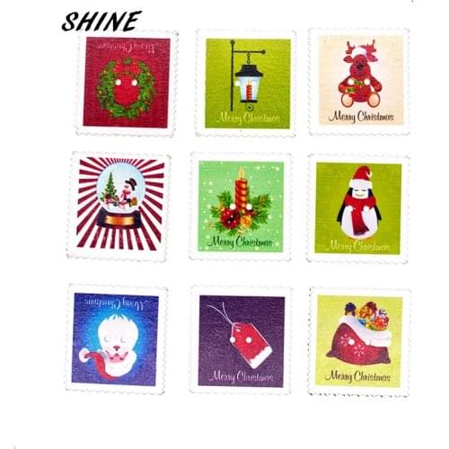 12PCs Wooden Sewing Buttons Scrapbooking Christmas Painted Stamp Mixed 2 Holes 33X31mm Costura Botones Decorate bottoni botoes