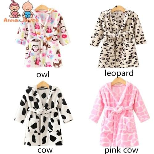 Baby Flannel Robe Bathrobes Kids Cartoon Sleepwear Hooded Baby Robes Boys Girls Pajamas Thickening Home Clothing