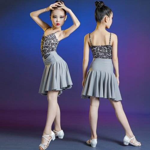 Children Latin Dance Dress Girls Competition Professional Performance Clothes Two-piece Leopard Print Latin Dance Skirts Suit