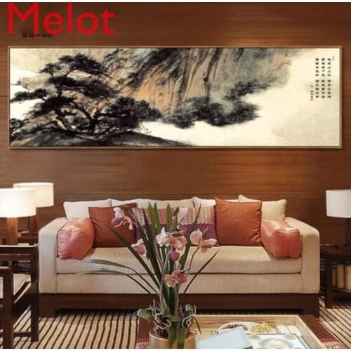 Living Room Bedroom Study Hallway Stairs Ancient Painting Long Scroll New Chinese Artistic PaintingElegant Calligraphy Landscape