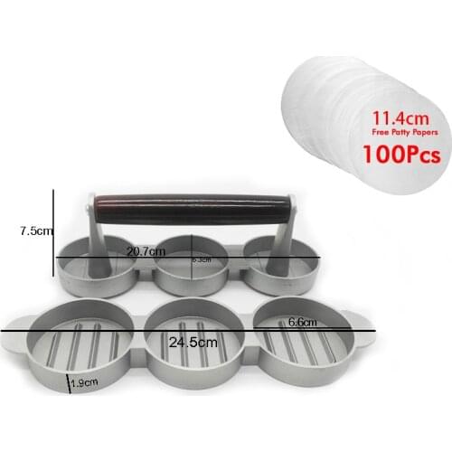 Drop shipping Hamburger Presses Nonstick 3 Slot Mini Burger Press Triple Beef Burger Maker Mould Metal Cooking Tool Black Handle