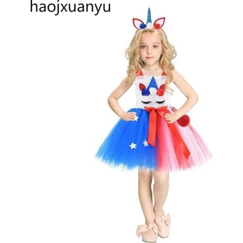Blue Girls Unicorn Costume Holiday Party Ball Children Princess Tutu Dress Christmas Halloween Costumes for Kids