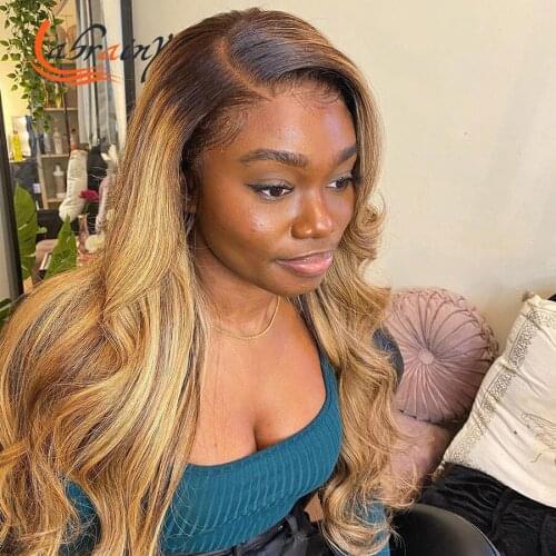 Highlight Honey Blonde 13X6 HD Lace Frontal Body Wave Wigs Ombre Brown Wavy Human Hair Lace Front Wig Water Wave For Black Women