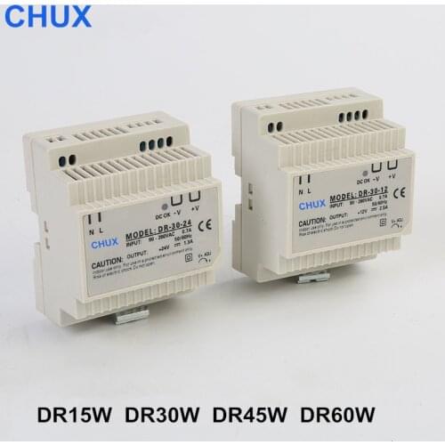 Switching Power Supply 15w 30w 45w 60W 5v 12v 15v 18v 24v 48v Single Output AC TO DC Din Rail Type Power Supplies