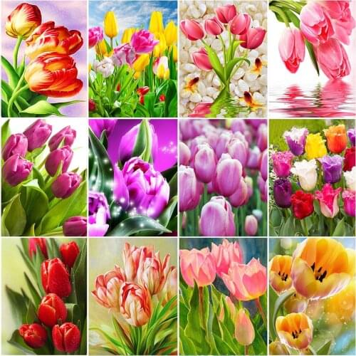 Rairee 5D DIY Diamond Painting Flower Full Square/Round Diamond Embroidery Tulip Picture of Rhinestones Mosaic Painting Handmade