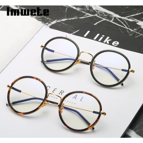 Imwete Men Women Bold Round Glasses Frame Luxury Brand Design High-definition Resin Filter Harmful Light Femal Decoration Glass