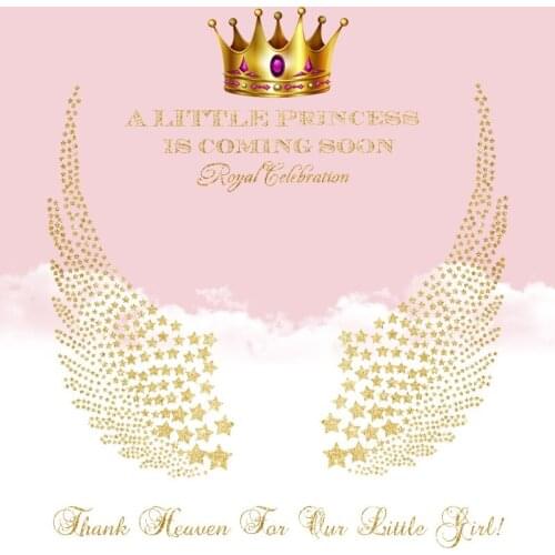 Laeacco Gold Angel Wings Baby Shower A Little Princess Is Coming Soon Party Photography Backgrounds Photo Backdrops Photo Stuio