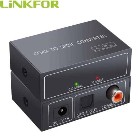 LiNKFOR Coaxial to Optical SPDIF Toslink Converter Support 192 KHz For LPCM2.0/DTS/DOLBY-AC3 Digital Audio Converter Adapter