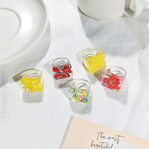 Mixed Color Cute Rings Childrens Day Jewelry Plastic Kids Ring for Girls with Mixed Style Animal Resin Fruit as Gifts