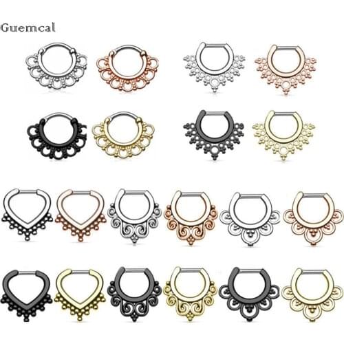 Guemcal 2pcs Fashion creative multicolor heart-shaped hollow nasal septum nose ring exquisite piercing jewelry