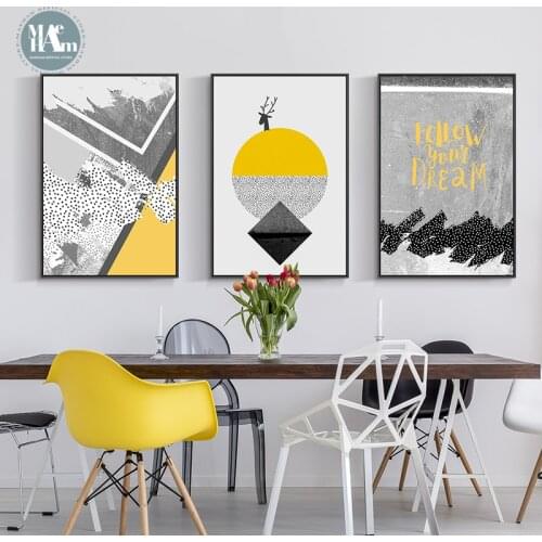 Nordic Deer Abstract lines wall art Canvas Painting Prints Black White yellow Posters for Living Room Morden contracted Decor