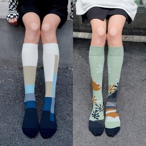 1 pair 2020 New women socks left and right asymmetric pattern socks Striped woman long socks cotton fashion Korea lady socks