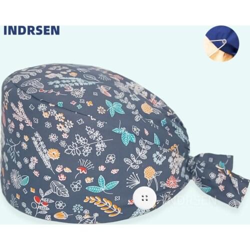New Dustproof Cap with Buttons 100% Cotton Anime Print Beauty salon Daily cleaning Cook Working Scrub Caps