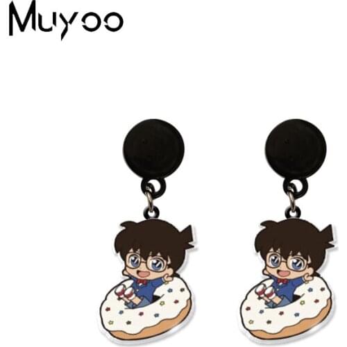 New Kawaii Acrylic Earrings Cute Detective Conan Characters with Donuts Dessert Epoxy Resin Handcraft Acrylic Resin Dangles