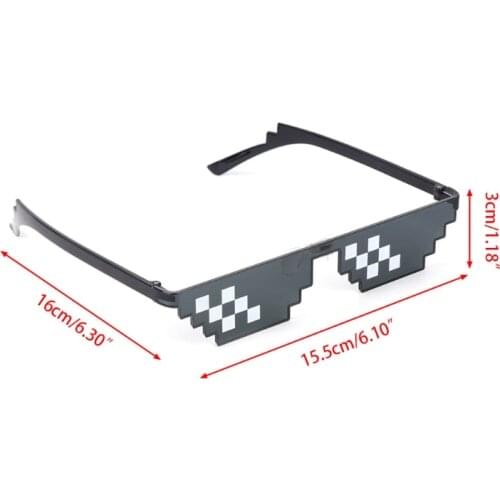Thug Life Glasses Deal With It Glasses Pixel Women Men Black Mosaic Sunglasses 95AE