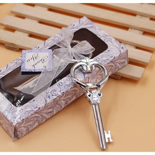 50pcs 2 Styles Alloy Key Shaped Bottle Openers Wedding Favors Party Gift Beer Wine Openers in Gift Box Giveaways for Guests