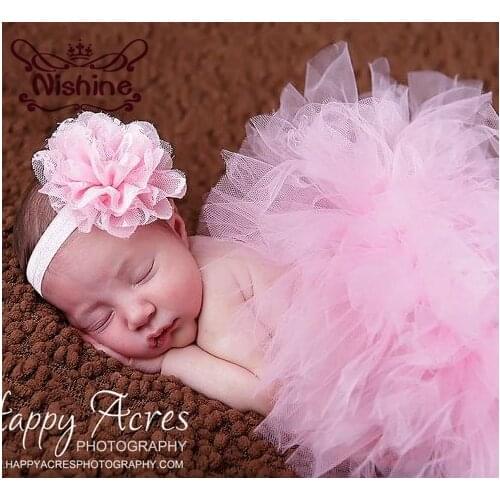Nishine Newborn Tutu Dress With Lace Flower Headband Set Girls Birthday Gift Photography Props Kids Dresses Princess Clothes