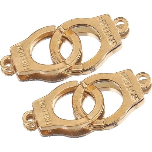2pcs Lot Stainless Steel Charms Handcuffs Freedom Gold Charm Connectors for DIY Jewelry Making Supplies Bracelet Necklace Crafts