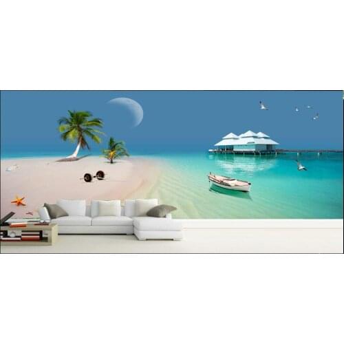 Custom photo designs 3d wall murals wallpaper landscape of the sea beach coconut trees decor picture wallpapers for living room