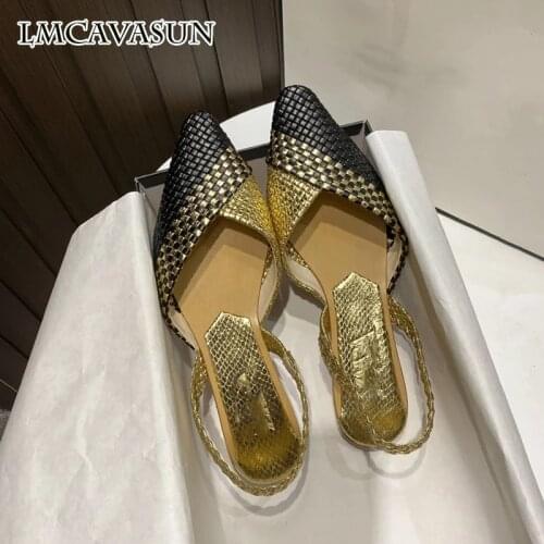 LMCAVASUN ZA Spain Popular Original Single Shoes Patchwork Weave Sandals Back Strap 2021 Sping Summer Slingbacks Shoes