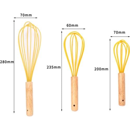Silicone Wooden Handle Eggbeater Manual Stir Bar Baking Utensils Creative Kitchen Tool