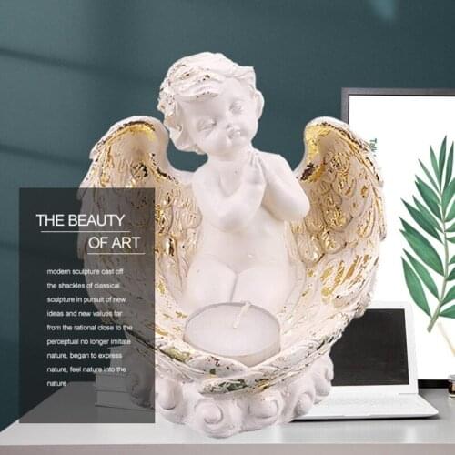 Cute LED Praying Angel Resin Candle Holder Little Angel Statue Wedding Christmas Church Baptism Home Decoration