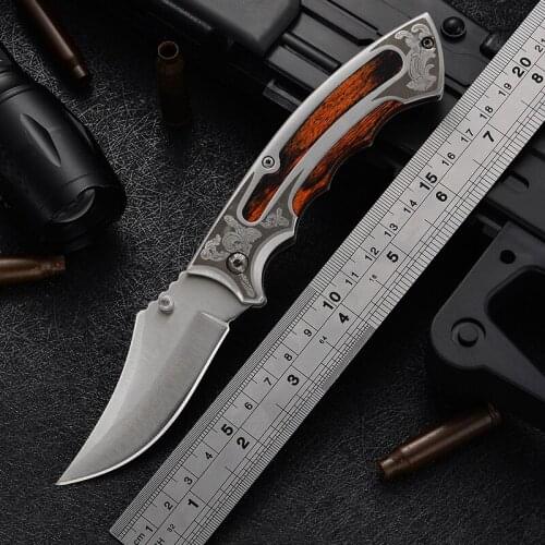 7.68'' Wood Handle Folding Pocket Knife Survival Tactical Knife Outdoor Hiking Camping Hunting Knives For Self-defense EDC Tool