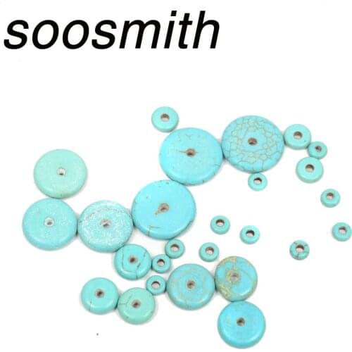 Soosmith Oblate Round Turquolses Natural Stone Beads For Jewerly Making 4MM 6MM 8MM 10MM 12MM 14MM Diy Bracelet Necklace Pendant