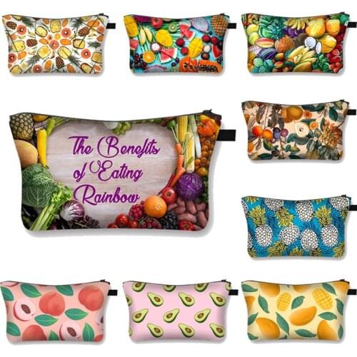Tropical Fruit Orange Banana Cosmetic Bag Girls Makeup Bags Women Vegan Cosmetic Case Ladies Make Up Makeup Organizer Bag
