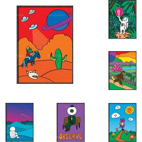 Vintage Space Crystal Poster Countryside Cartoon Animal Wall Art Canvas Painting Modern Science Fiction Pictures Home Decor