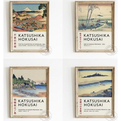 Katsushika Hokusai Exhibition Poster, The Tama River In Muashi Art Prints, Tea Plantation Of Katakura Vintage Art Home Decor