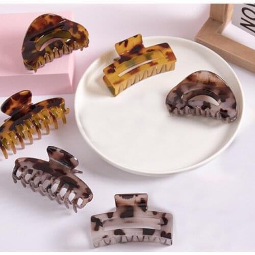 Ladies Women Hollow Large Hair Clip Acrylic Hairpins Leopard Print Hair Claws