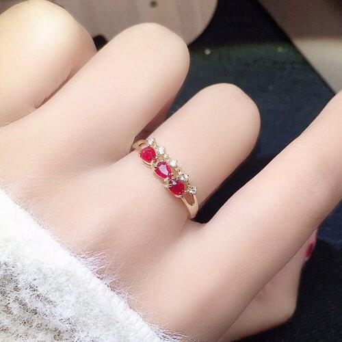 Chic Delicate Red Crystal Ruby Gemstones Diamonds 2 Layered Rings for Women Gold Color Fashion Jewellery Trendy Brand Accessory