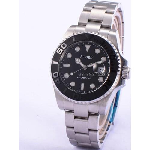 1879,Bliger black dial 43mm Sapphire Glass black Ceramics Bezel Automatic Mens Watch