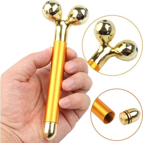 3 in 1 Energy Beauty Bar 24k Golden Vibrating Facial Roller Massager Face Lifting Anti-wrinkle Skin Care Gemstone Roller Ball