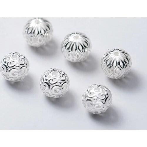 925 Sterling Silver Craftwork Pretty Round Ball Loose Beads 9mm Woven Bracelet Spacer 100% Silver Beads DIY Jewelry Findings