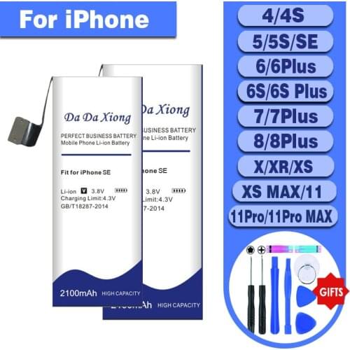 DaDaXiong Battery for iPhone SE 4 4S 5 5S 5C 6 6plus 6S 6splus 7 7plus 8plus XS MAX XR 11 Pro High Real Capacity Tool Sticker