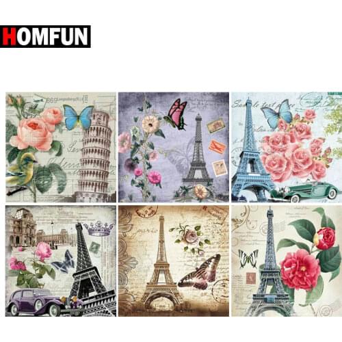 HOMFUN 5D Diy Diamond Painting Cross Stitch "Tower scenery" Home Decor Full Rhinestones Inlay Diamond Embroidery